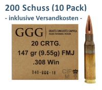 GGG .308 Win. GPX FMJ 147 grs 10 Packungen (200 Schuss)