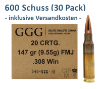 GGG .308 Win. GPX FMJ 147 grs 30 Packungen (600 Schuss)